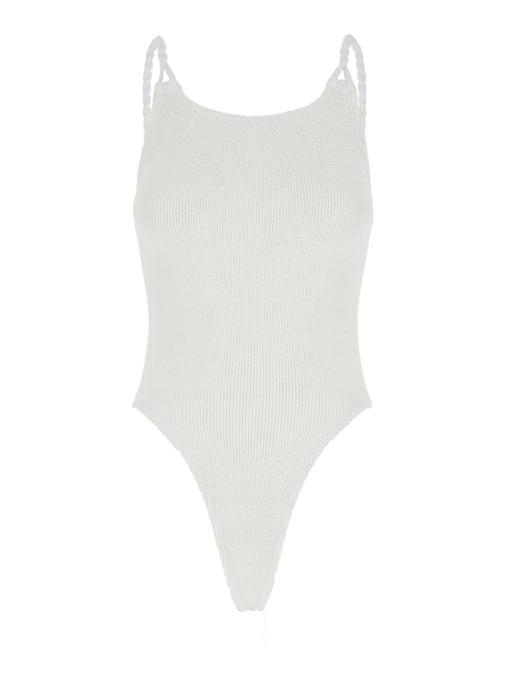 Hunza G camille White Swimsuit With Twisted Shoulder Straps And Open Rear In Tech Fabric Woman
