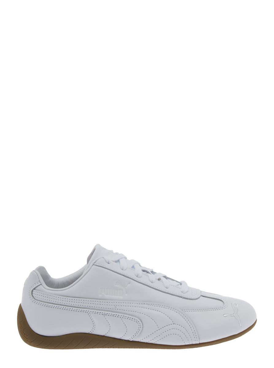 'Speedcat' White Low Top Sneakers With Embossed Logo On The Tongue And Contrasting Sole In Leather Unisex