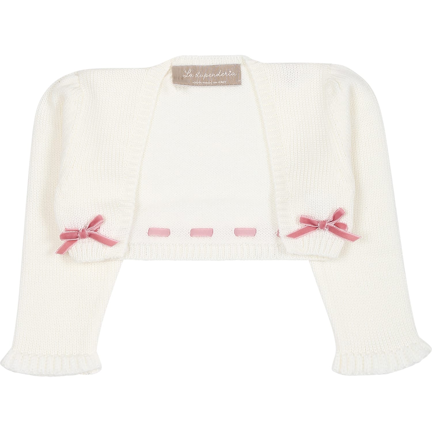 La stupenderia White Cardigan For Baby Girl With Bows