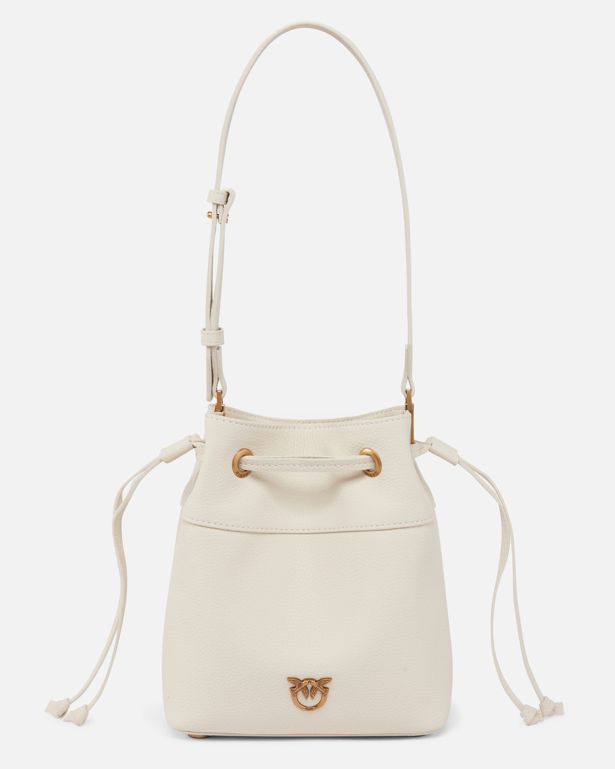 Pinko, Petit sac seau à bandoulière en cuir, Blanc+blanc-or antique, U