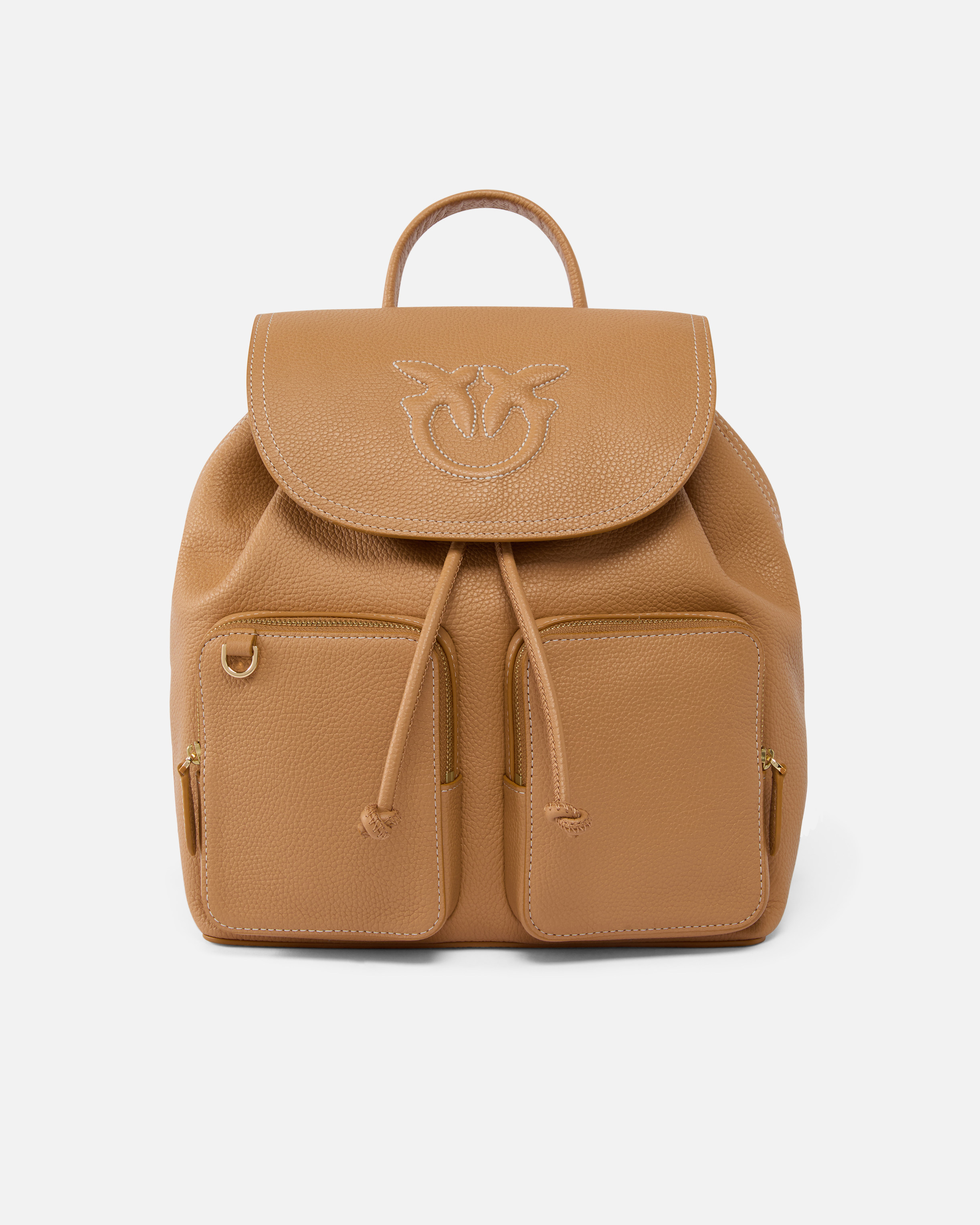Pinko, Sac à dos multipoche en cuir foulonné, Nougat-or antique, U