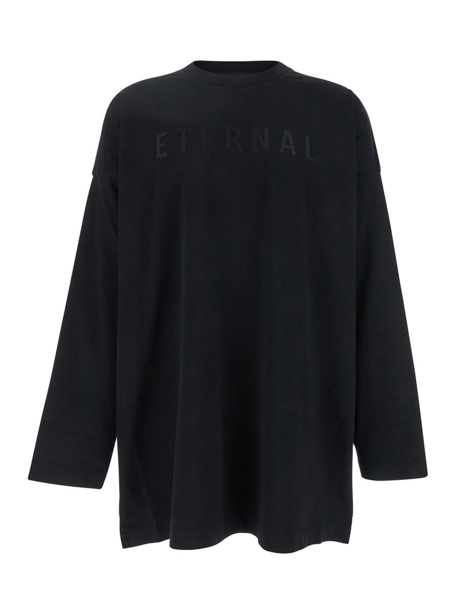 Black T-Shirt With Eternal Print On The Front And Logo Patch On The Back In Cotton Man