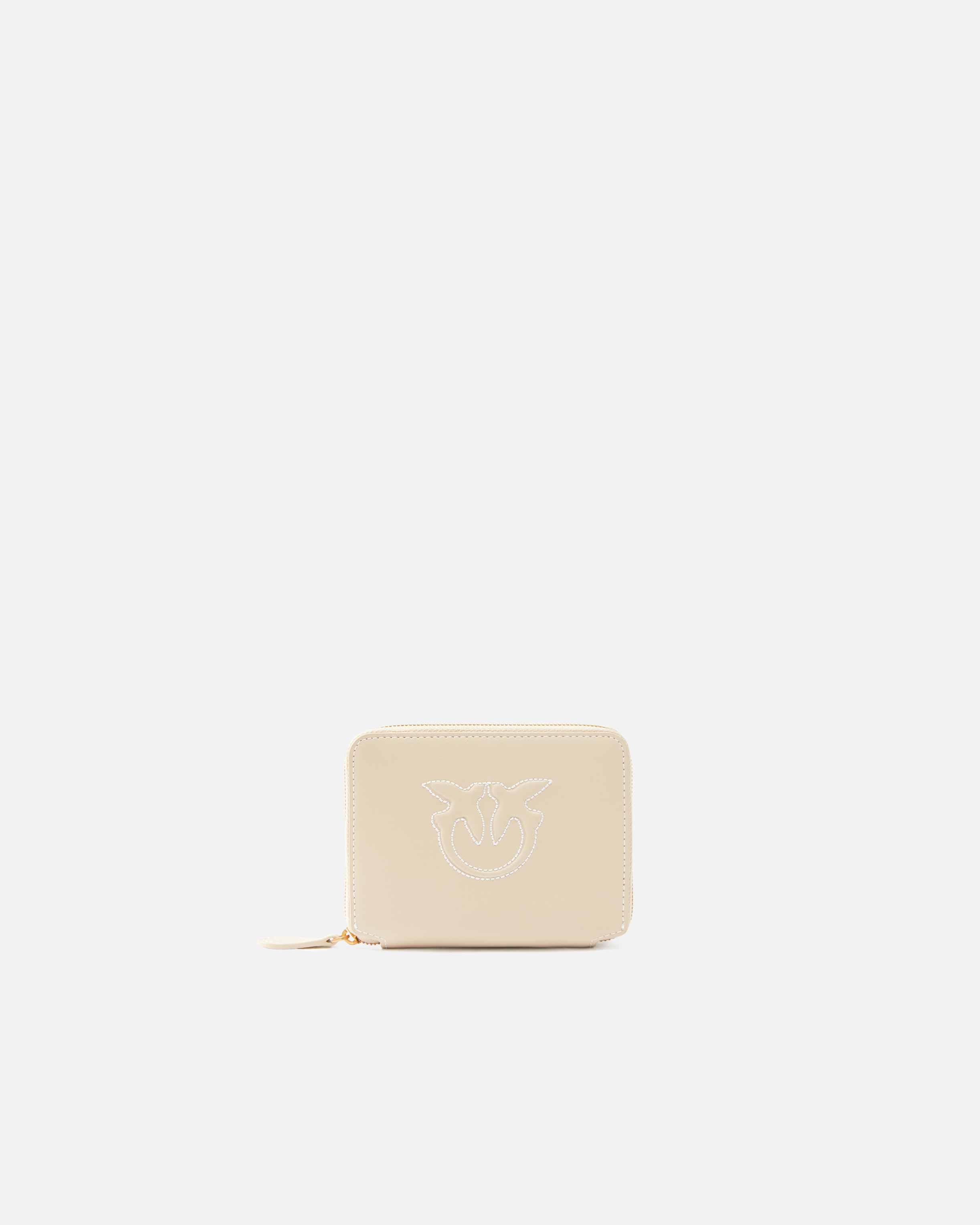 Pinko, Petit portefeuille carré en cuir avec logo embossé, Beige-gris fumée-or antique, U