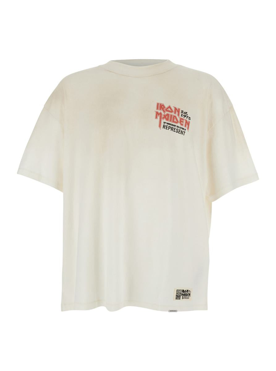 White Crewneck T-Shirt With Logo On Front And Rear In Cotton Blend Man