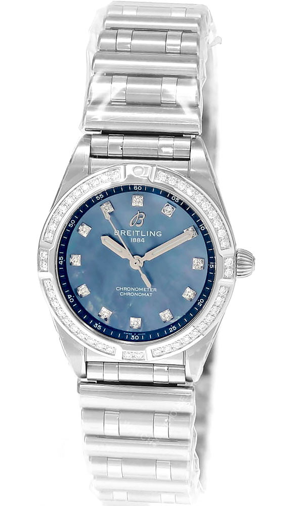 BREITLING Chronomat SS 28MM Black Diamond MOP Dial Women's Watch A72310531G1A1