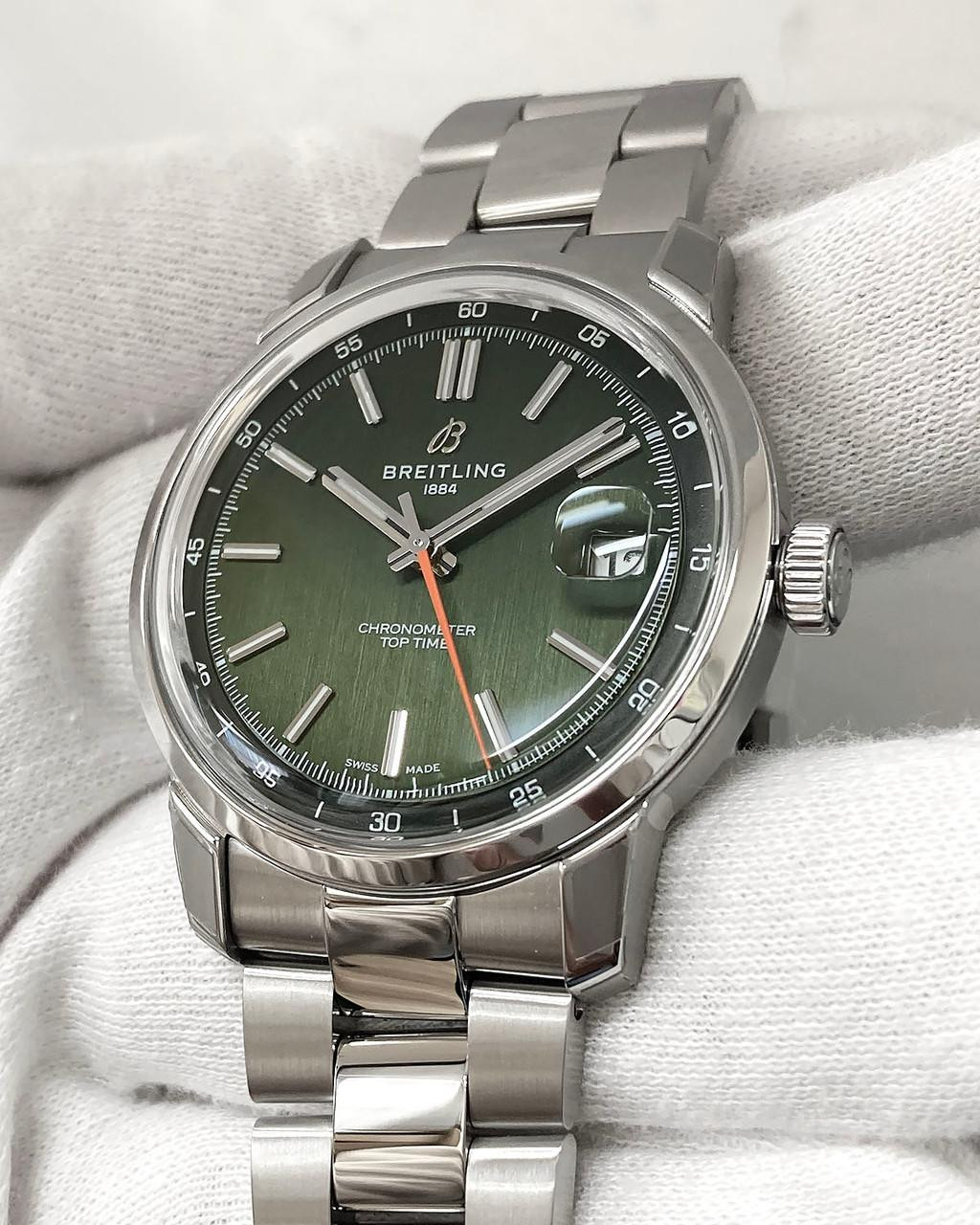 BREITLING Top Time B31 Automatic 38MM Green Dial SS Men's Watch AB3113171L1A1