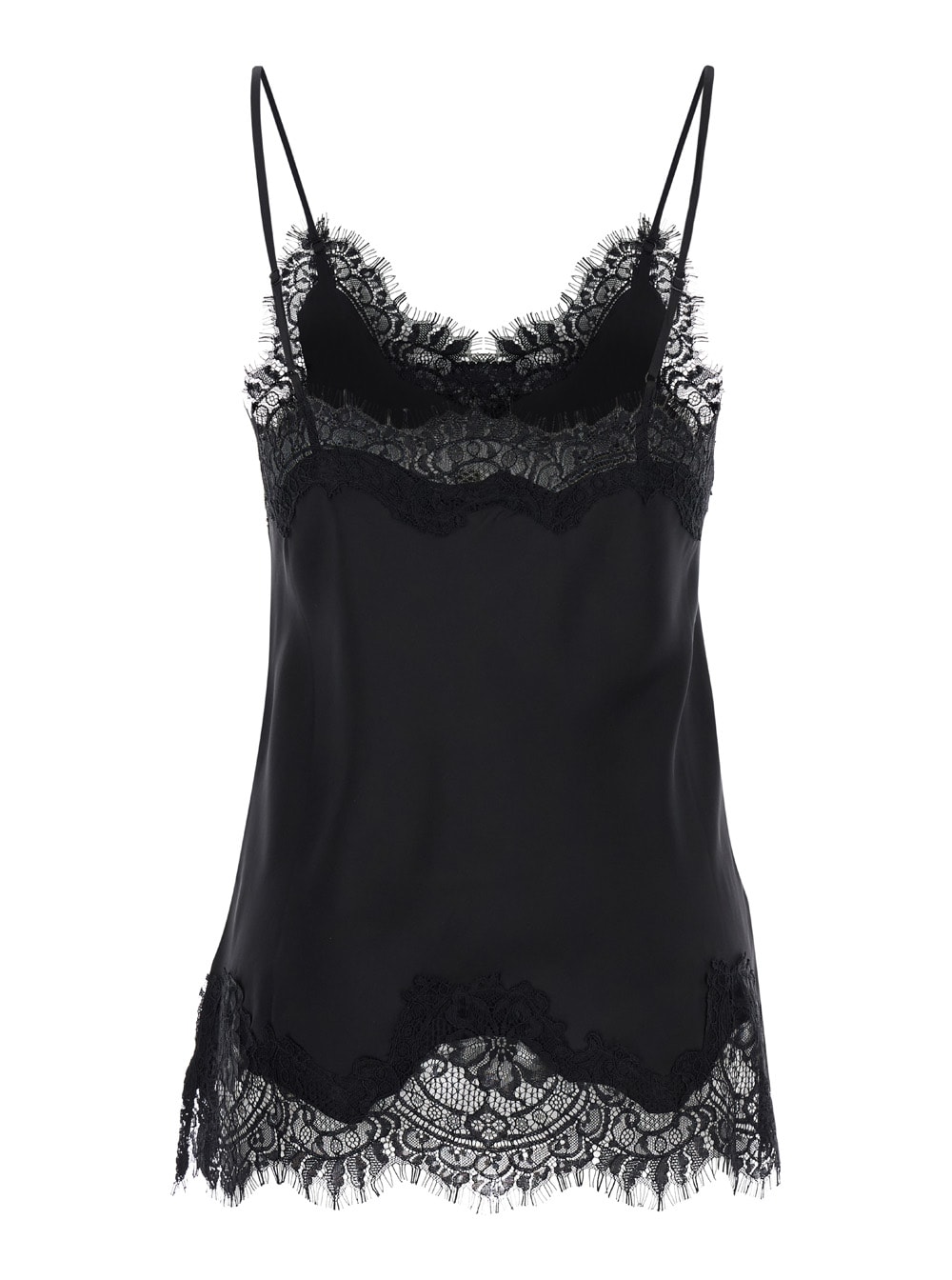 Gold Hawk coco Black Camie Top With Tonal Lace Trim In Silk Woman