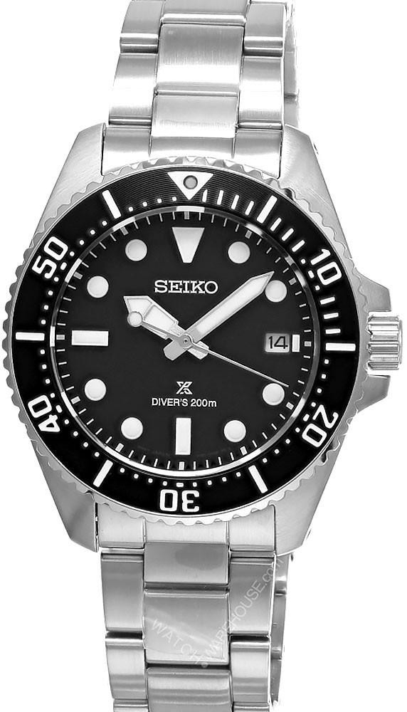 SEIKO Prospex Stainless Steel 41MM Black Dial Solar Dive Men's Watch SNE597