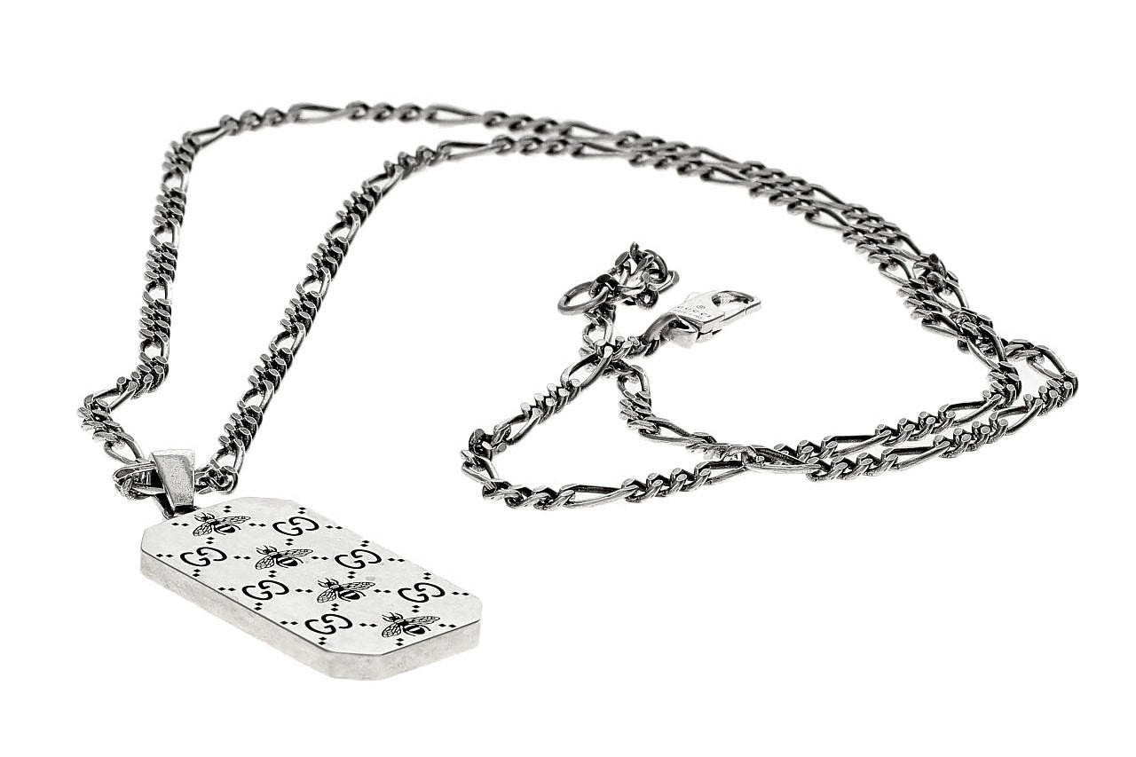 GUCCI Sterling Silver GG Signature Bee Necklace YBB72826500100U