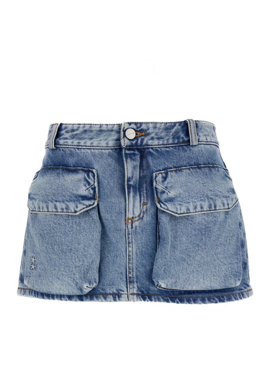 'Gio' Mini Light Blue Skirt With Patch Pockets In Cotton Denim Woman