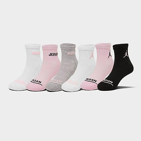 Jordan Girls Cushioned Ankle Socks (6-Pack) in Pink Foam/White/Grey Size: 9-11