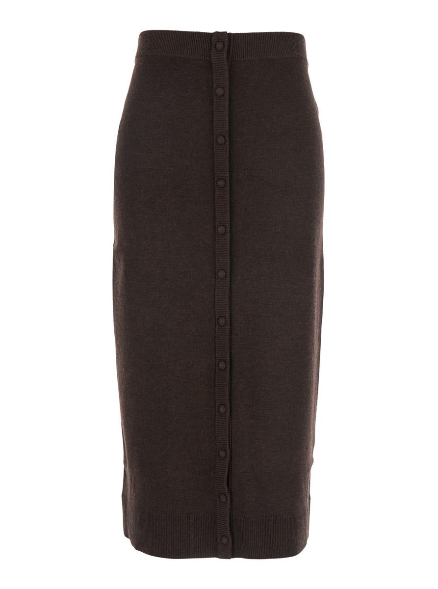 Brown Skirt With Button Fastening In Wool Woman