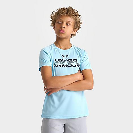 Under Armour Boys Tech Split Wordmark T-Shirt in Horizon Blue/Black Size: Small