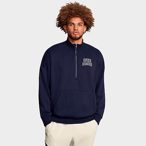 Under Armour Men's UA Icon Heavyweight Terry Oversized Half-Zip Top in Midnight Navy/Summit White Size: Small