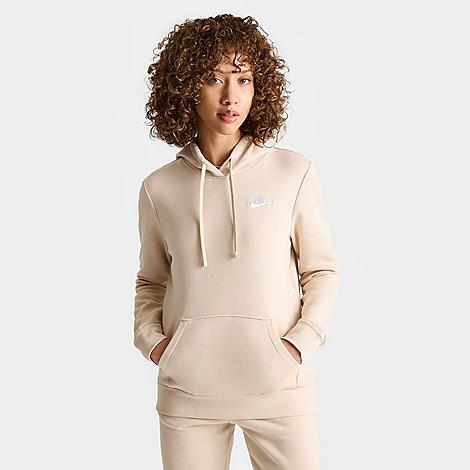 Nike Women's Sportswear Club Fleece Pullover Hoodie in Sanddrift/White Size: XS