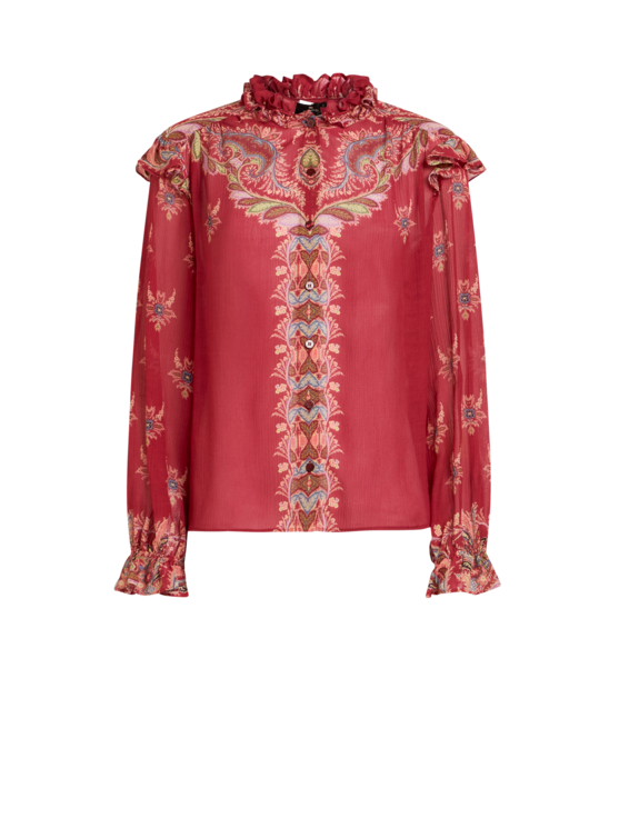Etro, Blouse En Crépon À Imprimé Placé, Femme, Bordeaux, Taille 36