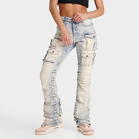 Smoke Rise Women's Ruby High-Rise Bootcut Denim Pants in Light Denim/Beige Size: Small