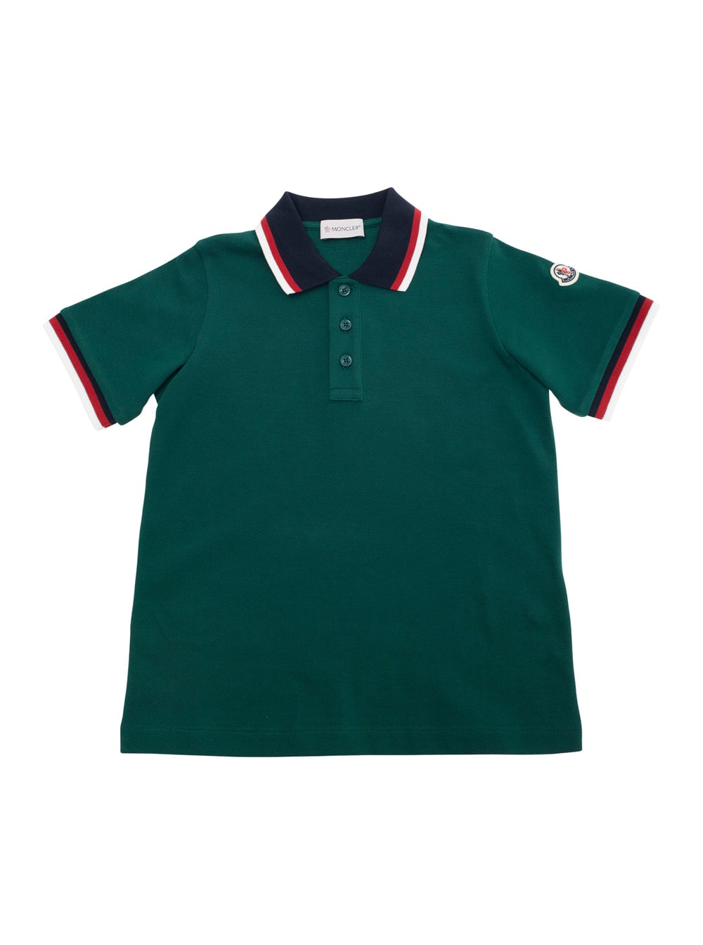 Moncler Green Polo Shirt With Logo Patch On The Sleeve In Cotton Boy