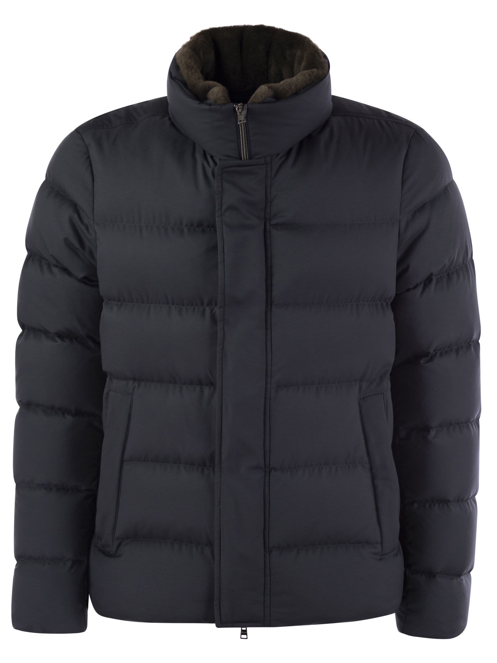 Herno Short Down Jacket With Detachable Fur Insert