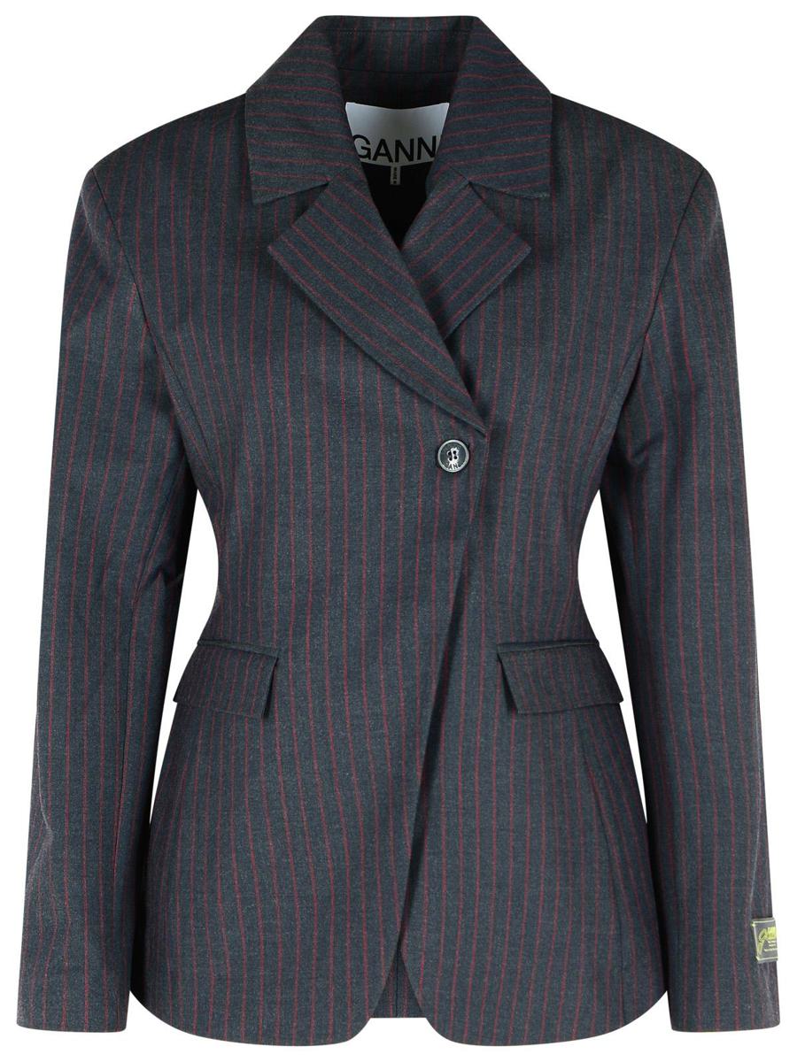 Ganni Pinstriped Black Viscose Blend Blazer