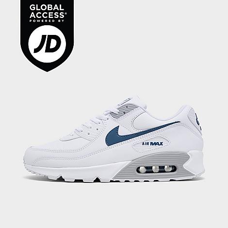 Nike Men's Air Max 90 Reflective Casual Shoes in White/Wolf Grey/Diffused Blue Size: 7.5