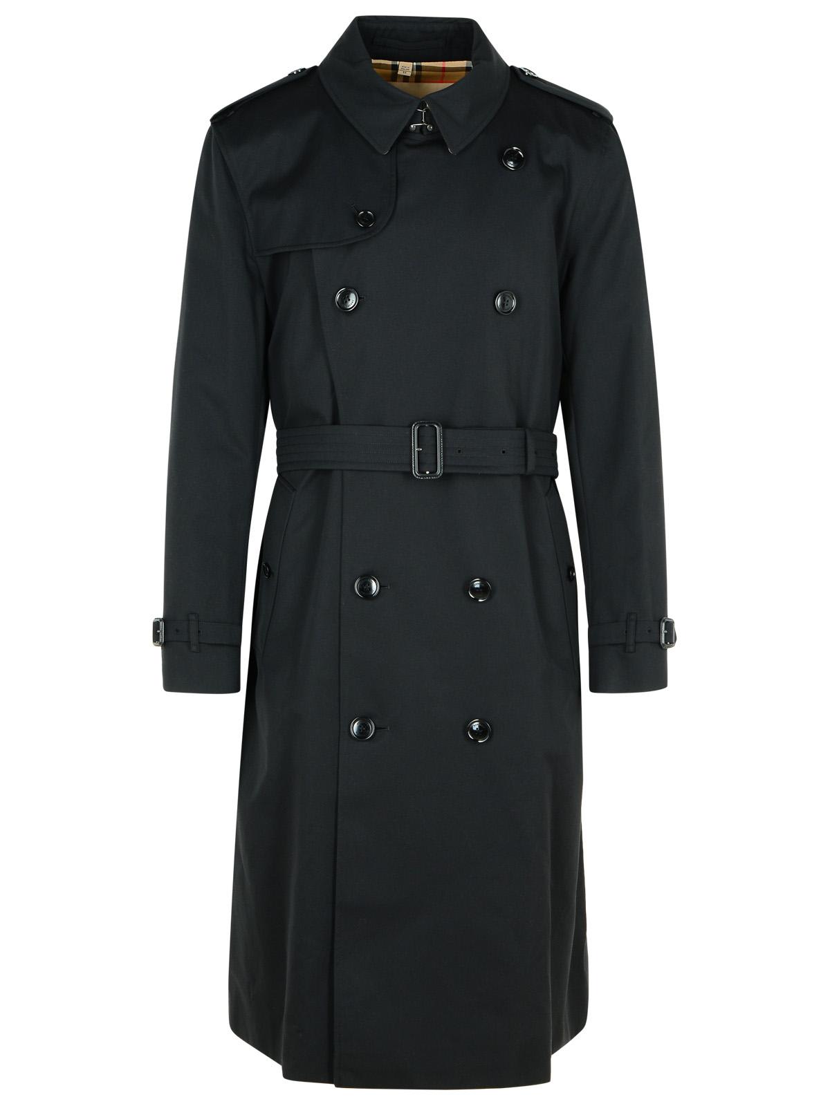 Burberry Long Black Cotton kensington Trench Coat