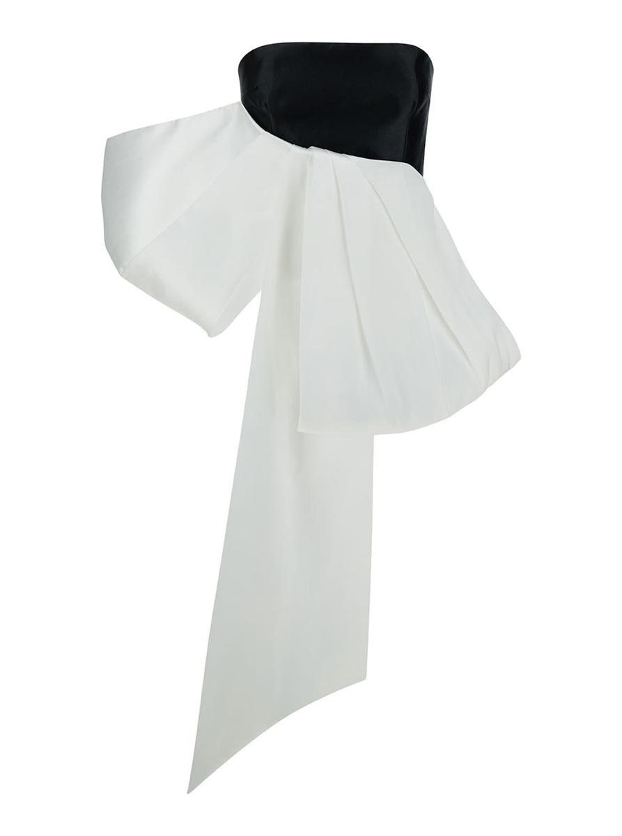 'Nadina' Black And White Top With Bow Detail In Silk Woman