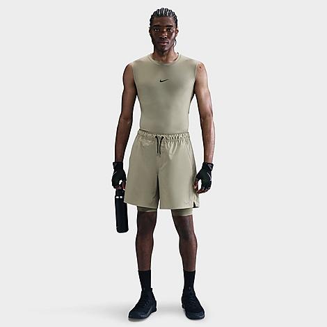 Nike Men's Unlimited Dri-FIT 2-in-1 7" Versatile Shorts in Light Army/Light Army/Black Size: Small