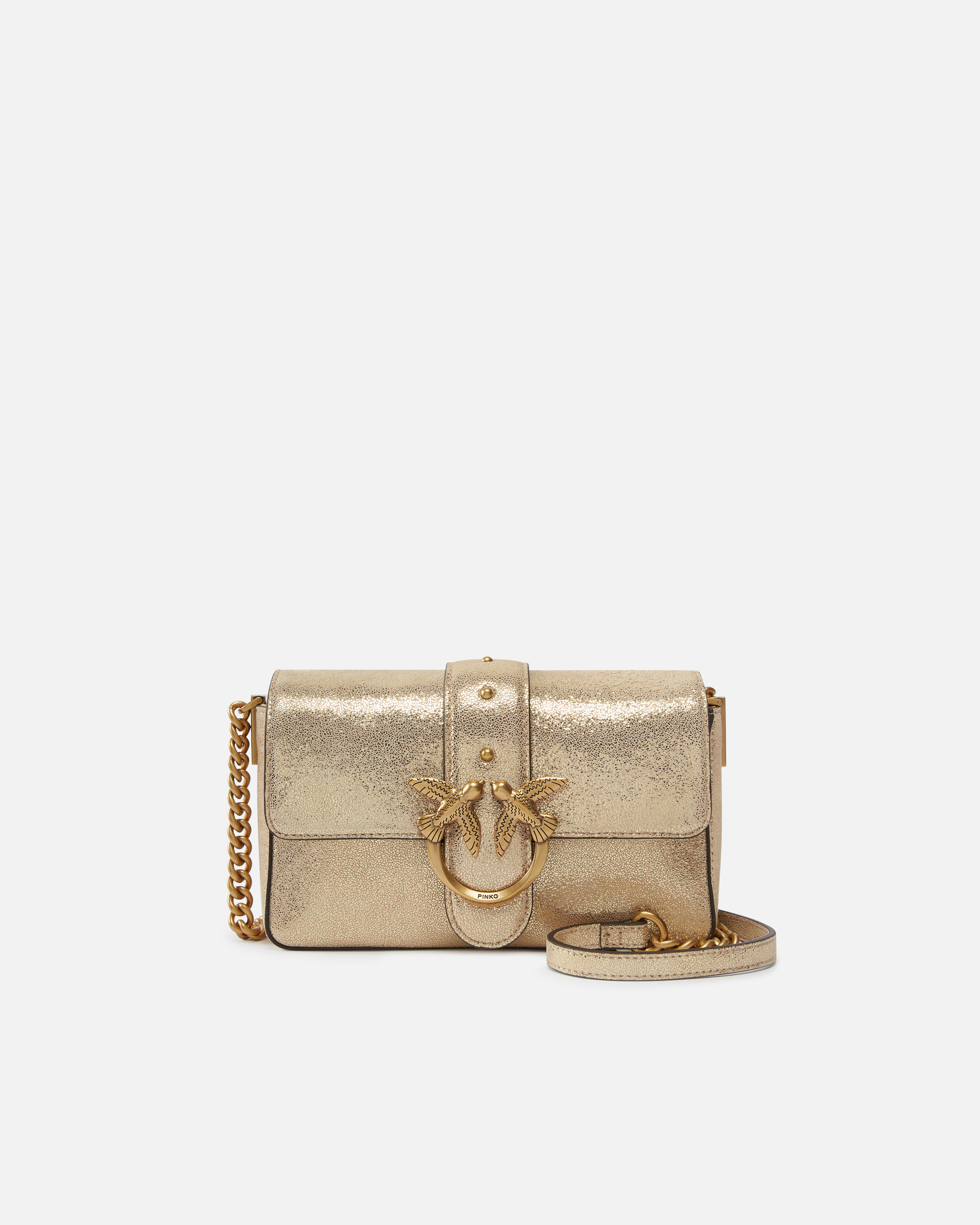 Pinko, Sac porté épaule Mini Love Bag en daim pailleté, Gold/sand-antique gold, U