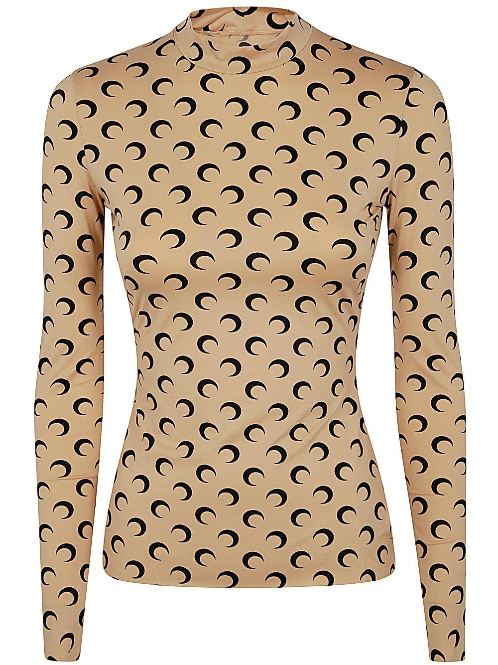 Marine Serre Crescent Print Turtleneck Long-sleeved Top
