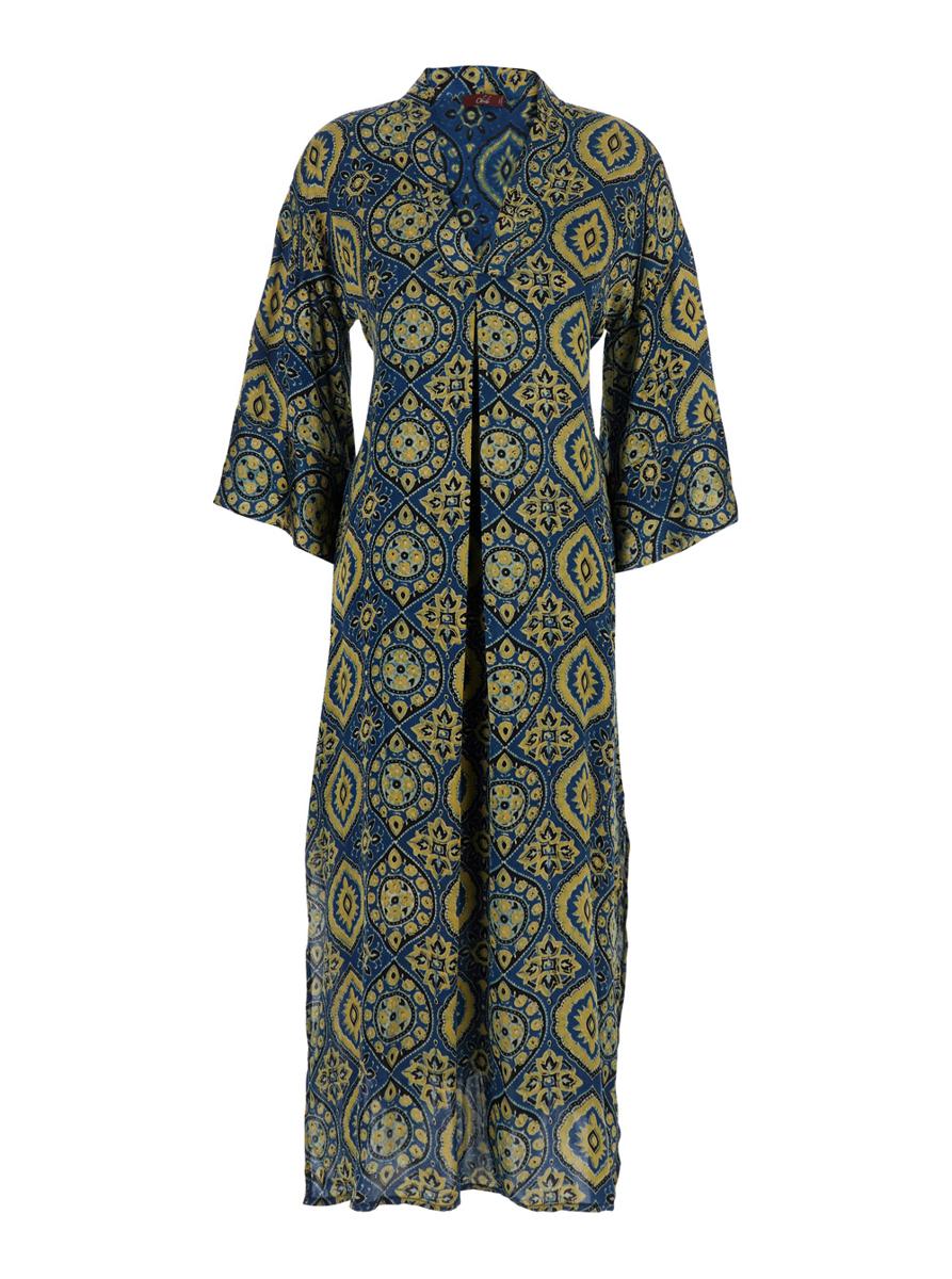 'Jasmine' Multicolor Dress With V Neckline And All-Over Printed Motif In Silk Woman