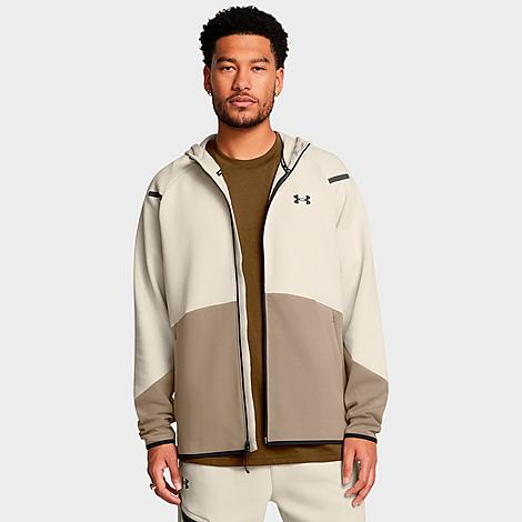 Under Armour Men's Unstoppable Fleece Full-Zip Hoodie in Timberwolf Taupe/Summit White/Black Size: Medium