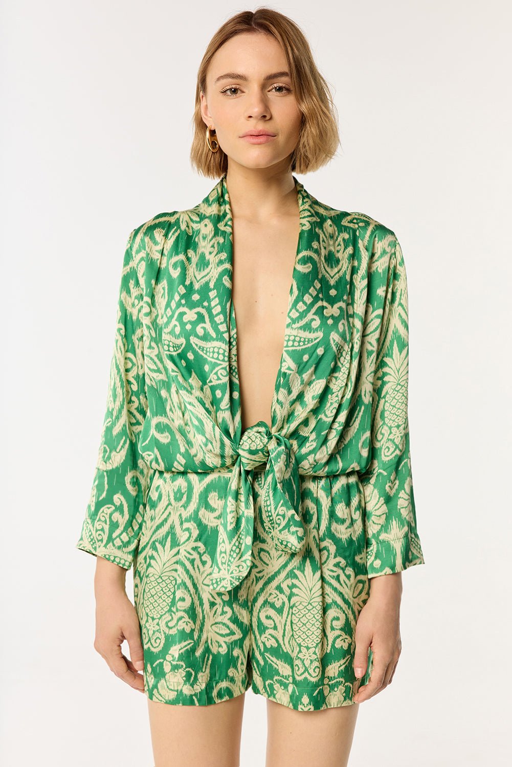 Short Jumpsuit Celie - Green Macro Ikat