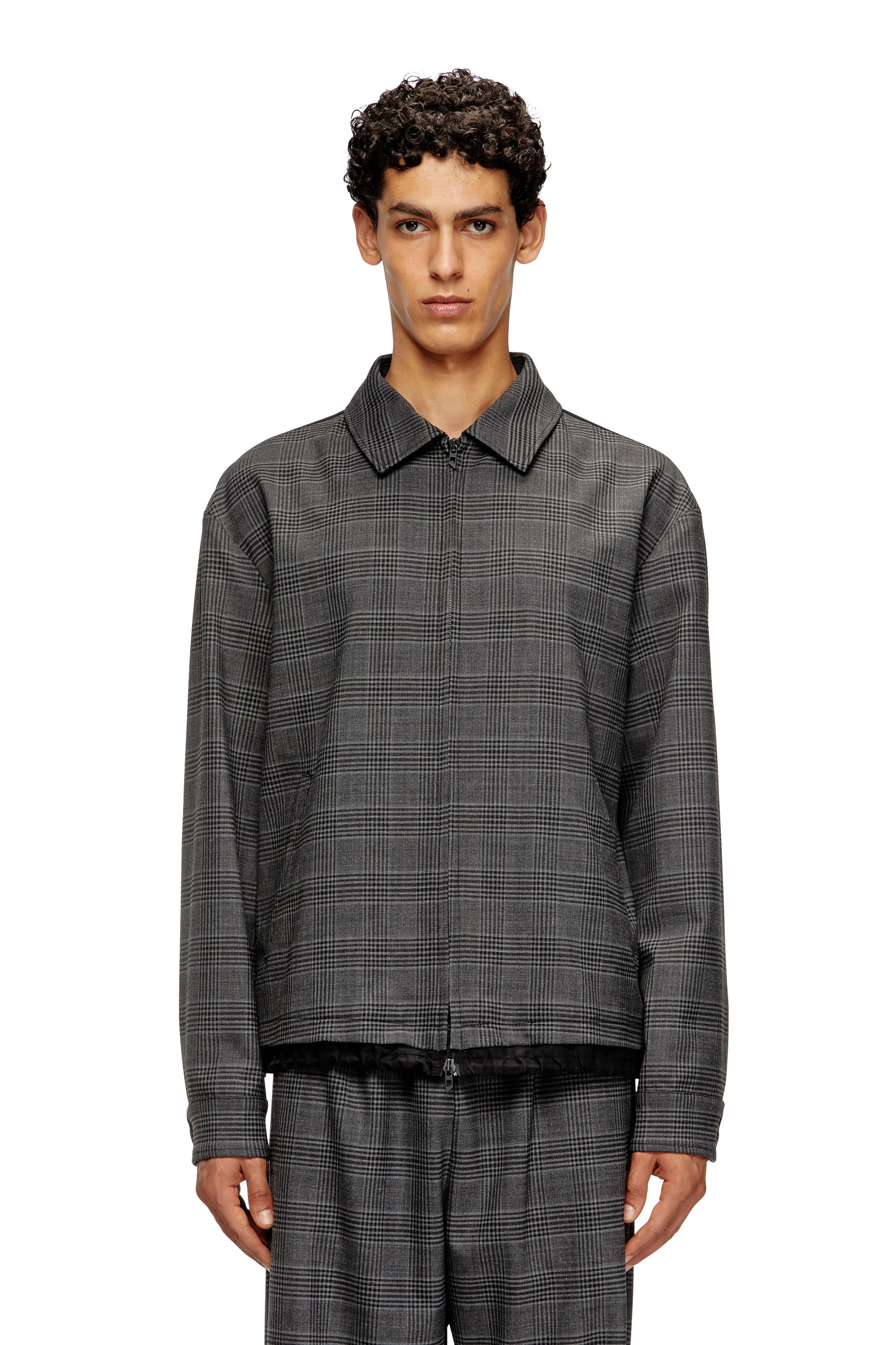 Diesel - Coach jacket in Prince of Wales wool blend and satin - Jackets - Man - Multicolor