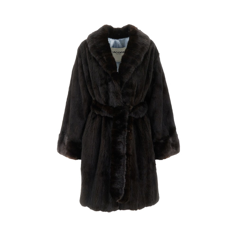 IACOPA Upcycled fur coat with belt Woman