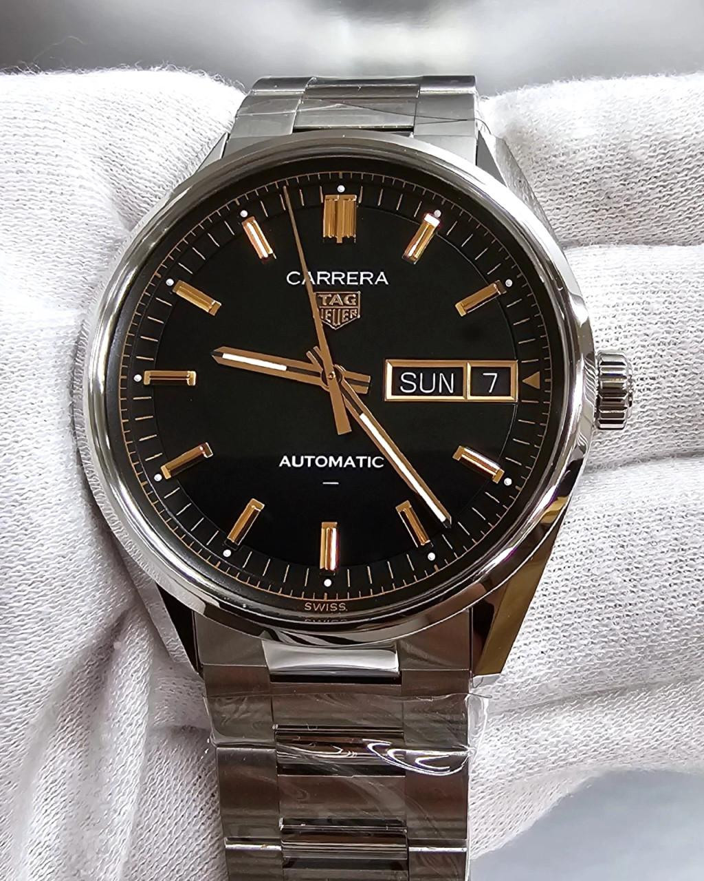 TAG HEUER Carrera Day-Date Automatic 41 MM Black Dial SS Men's Watch WDA2111.BA0043