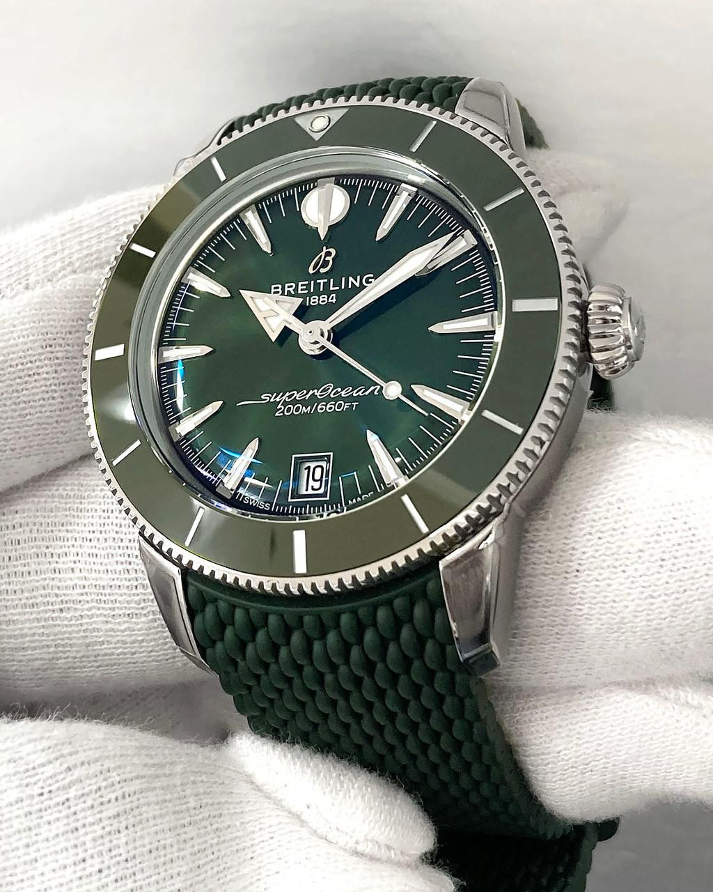 BREITLING Super Ocean Heritage B31 Automatic 40MM Green Dial Rubber Men's Watch AB3110361L1S1