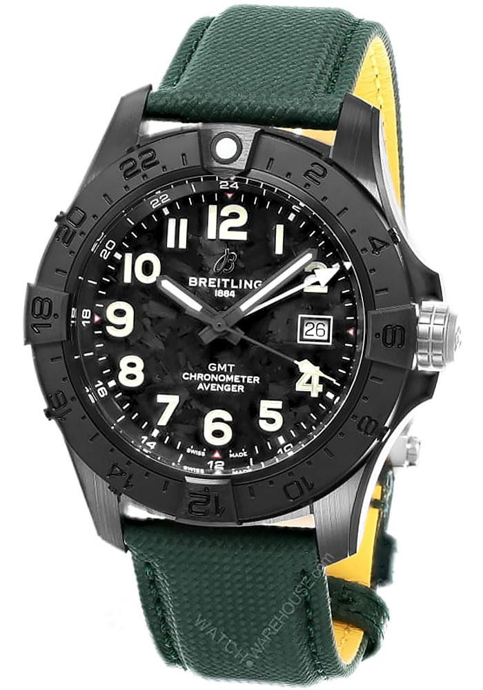 BREITLING Avenger Automatic GMT Night Mission 44MM Green Leather Men's Watch S32320101B1X1