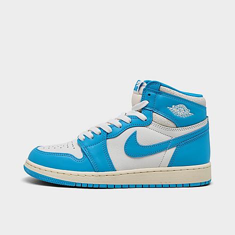 Jordan Big Kids Air Retro 1 High OG Casual Shoes in Dark Powder Blue/Dark Powder Blue/Sail Size: 3.5