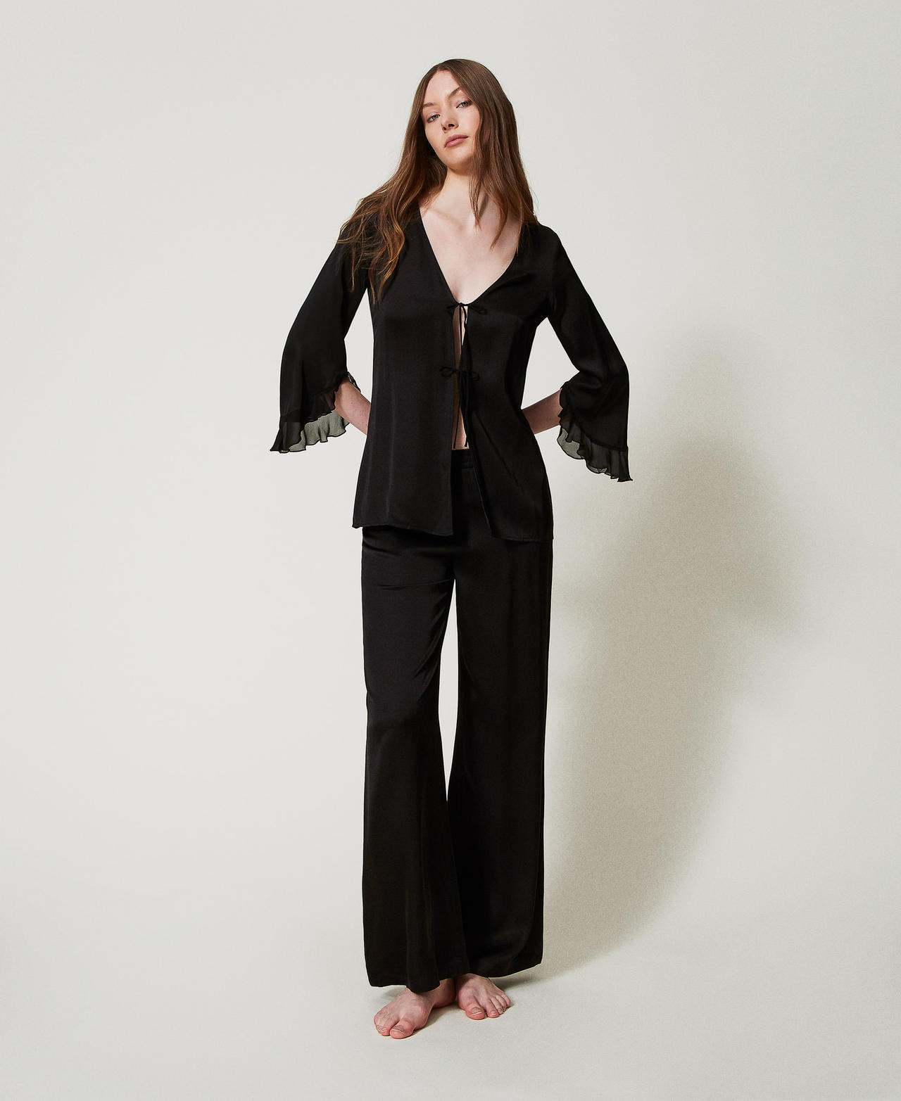 Twinset Sous-vêtements et vêtements de nuit - Pyjama masculin en satin, Noir, Taille: L