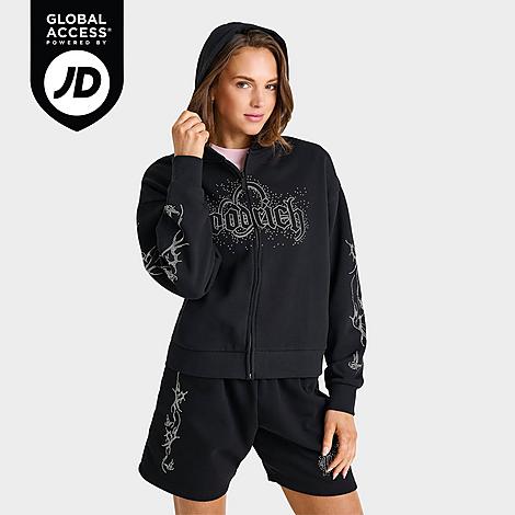 Hoodrich Women's Defuse Rhinestone Fleece Full-Zip Hoodie in Black Size: XS