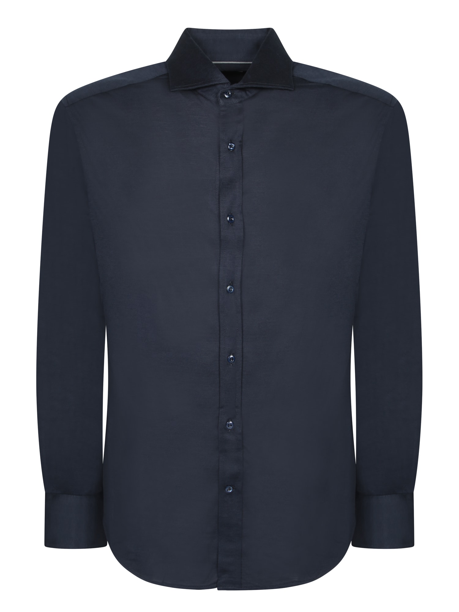 Brunello Cucinelli Blue Silk And Cotton Shirt