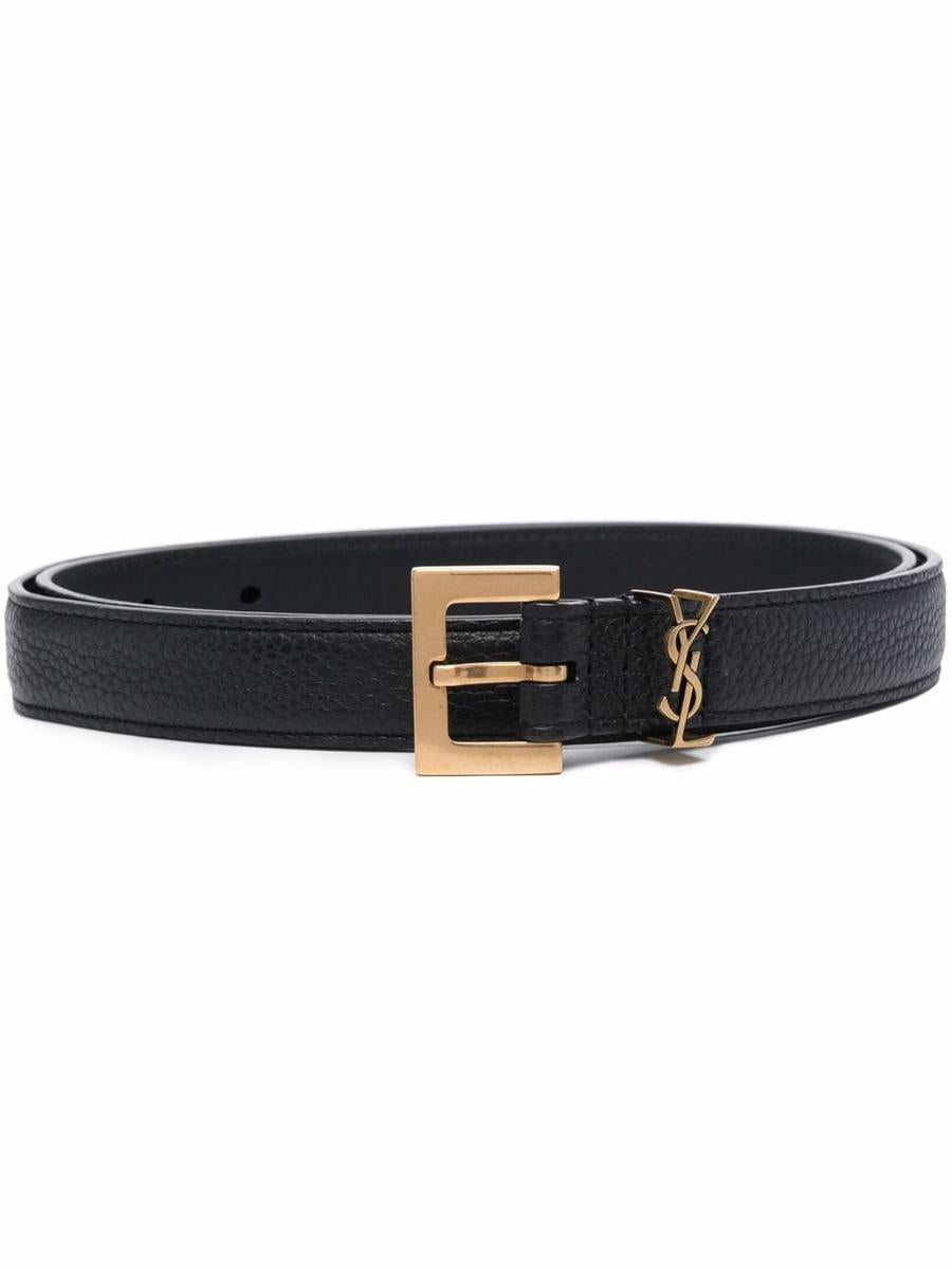 Saint Laurent Cassandre Thin Belt With Square Buckle In Grained Leather Accessories