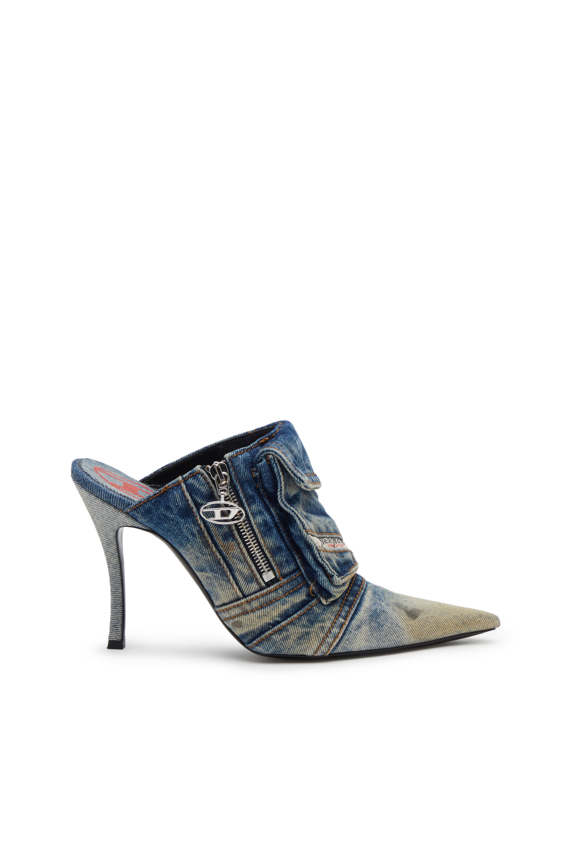 Diesel - D-Venus Pocket ML - Heeled mules in washed denim - Mules - Woman - Blue
