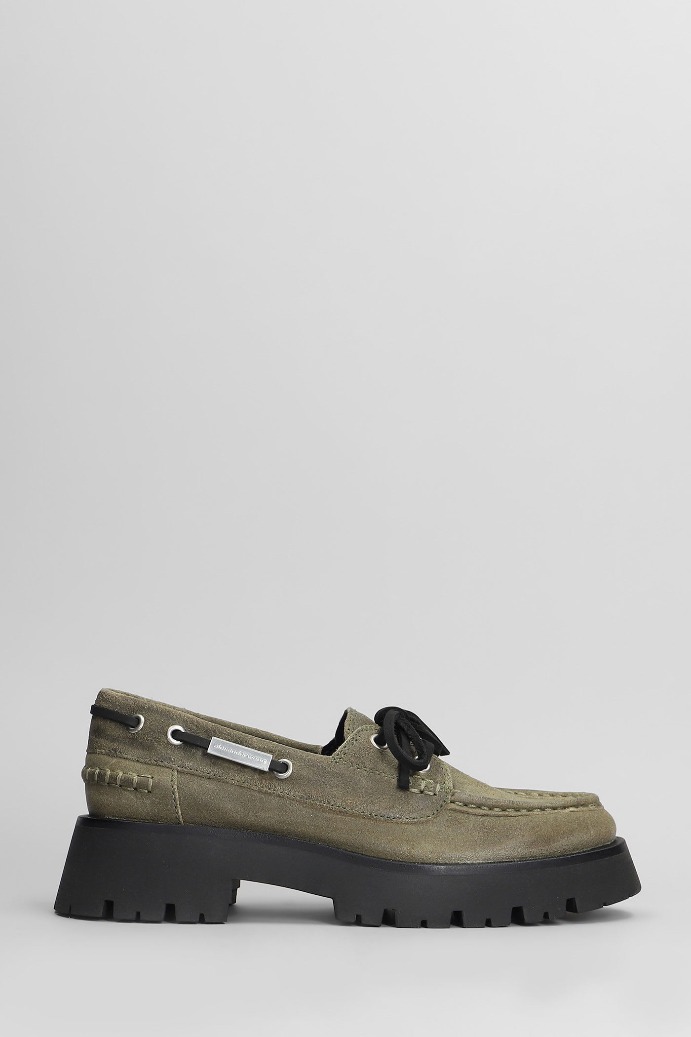 Alexander Wang Carson Boat Loafers In Green Suede