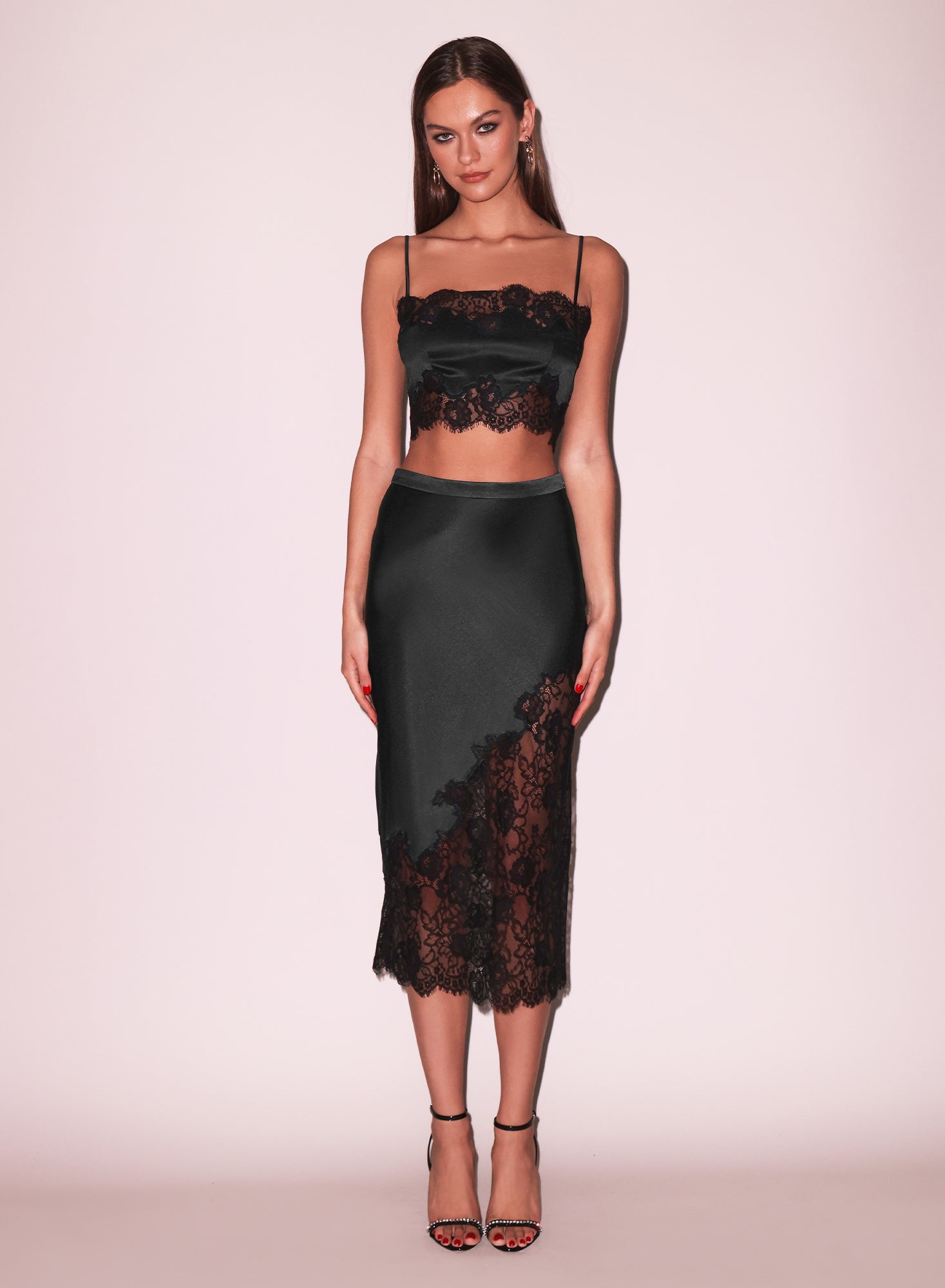 Fleur du Mal Silk & Lace Scallop Midi Skirt