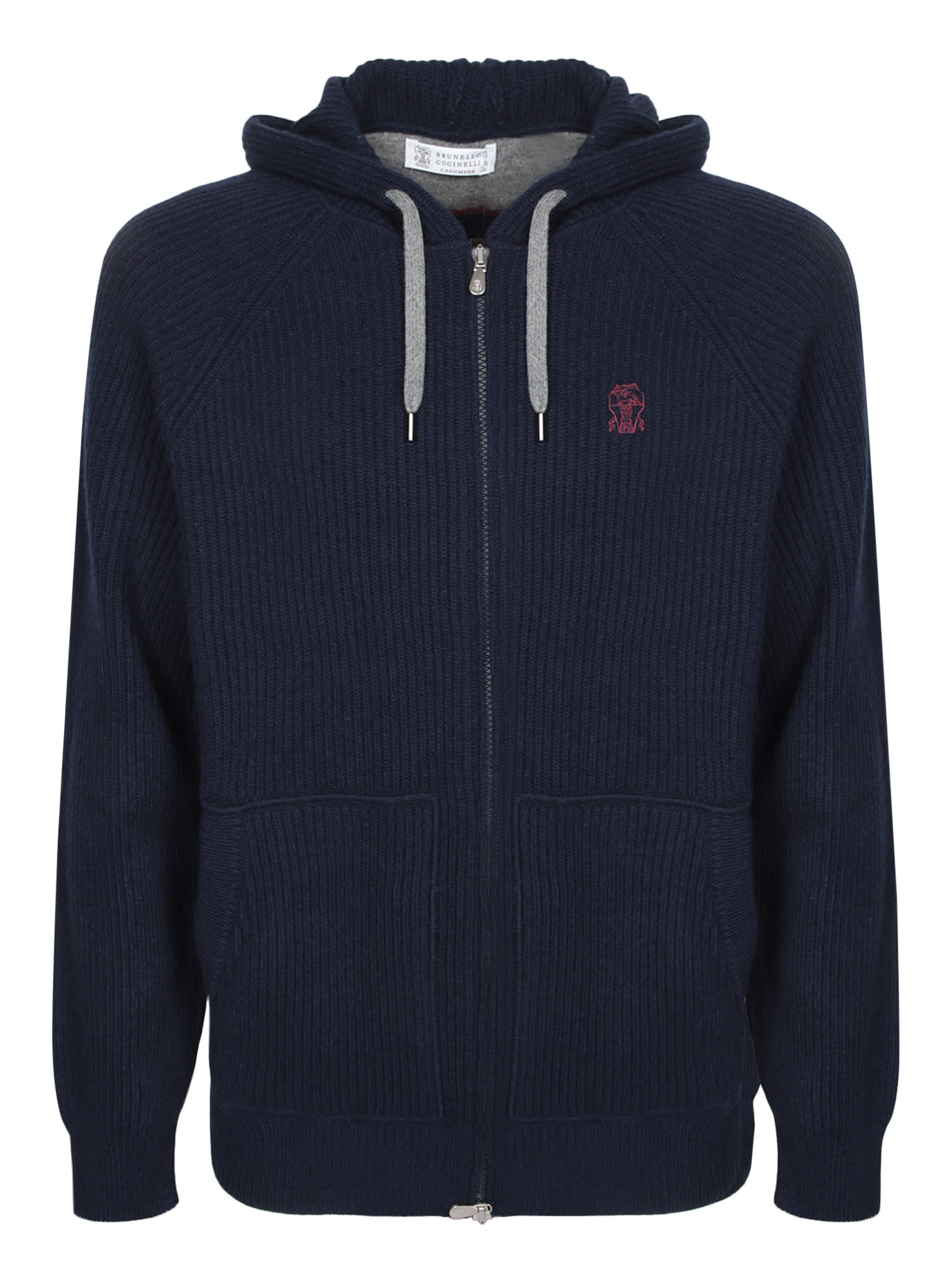 Brunello Cucinelli Blue Cashmere Hooded Cardigan