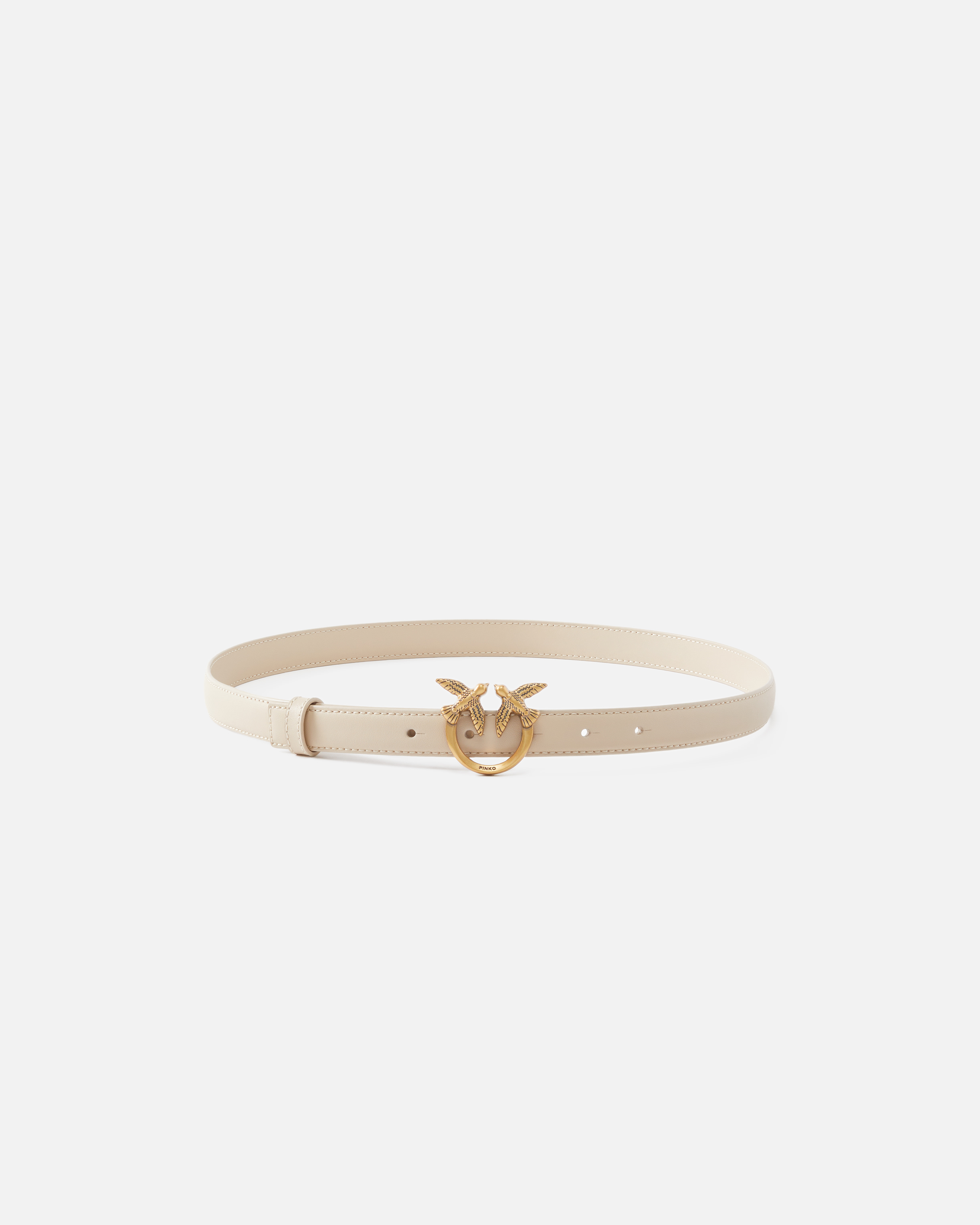 Pinko, Fine ceinture Love Birds en cuir 2cm, Beige-gris fumée-or antique, XS