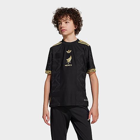 adidas Kids Originals Mexico 2025 Gold Soccer Jersey in Black Size: XS