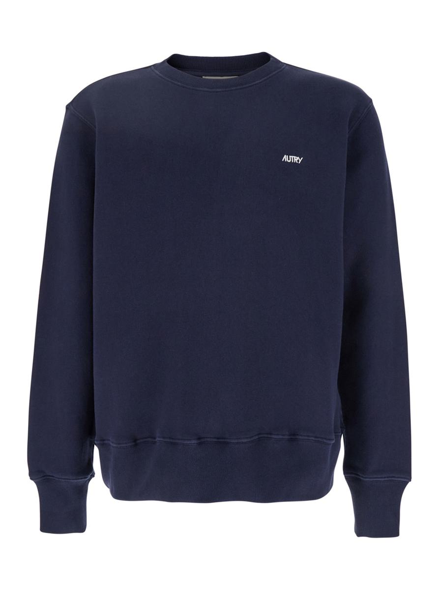 Blue Crewneck Sweater With Logo Embroidered On The Front In Cotton Man